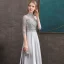 Vintage / Originale Gris Satin Transparentes Robe De Soirée 2020 Princesse Col Haut 1/2 Manches Appliques En Dentelle Ceinture Perlage Train De Balayage Volants Dos Nu Robe De Ceremonie