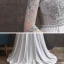 Vintage / Originale Gris Satin Transparentes Robe De Soirée 2020 Princesse Col Haut 1/2 Manches Appliques En Dentelle Ceinture Perlage Train De Balayage Volants Dos Nu Robe De Ceremonie