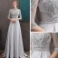 Vintage / Originale Gris Satin Transparentes Robe De Soirée 2020 Princesse Col Haut 1/2 Manches Appliques En Dentelle Ceinture Perlage Train De Balayage Volants Dos Nu Robe De Ceremonie