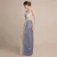 Sexy Champagne Dégradé De Couleur Bleu Ciel Transparentes Robe De Soirée 2018 Gaine / Ajustement épaules Sans Manches Paillettes Perlage Longue Volants Dos Nu Robe De Ceremonie