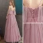 Flotte Rosa Selskabskjoler 2020 Prinsesse Spaghetti Straps Dyb v-hals Kort Ærme Glitter Tulle Beading Lange Flæse Halterneck Kjoler