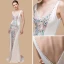 Sexy Ivoire Transparentes Robe De Soirée 2018 Trompette / Sirène épaules Sans Manches Paillettes Faux Diamant Perlage Tribunal Train Volants Dos Nu Robe De Ceremonie