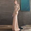 High-end Champagne See-through Evening Dresses  2020 Trumpet / Mermaid High Neck Sleeveless Beading Floor-Length / Long Formal Dresses