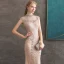 High-end Champagne See-through Evening Dresses  2020 Trumpet / Mermaid High Neck Sleeveless Beading Floor-Length / Long Formal Dresses