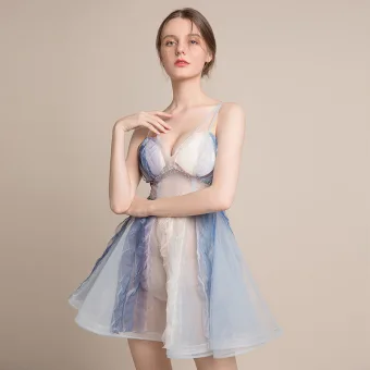 Sexig Champagne Gradient Färg Himmelsblå Genomskinliga Festklänningar 2018 Prinsessa Ärmlös Spaghettiband Rhinestone Korta Ruffle Halterneck Formella Klänningar