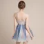 Sexy Champagne Dégradé De Couleur Bleu Ciel Transparentes Robe De Fete 2018 Princesse Sans Manches Bretelles Spaghetti Faux Diamant Courte Volants Dos Nu Robe De Ceremonie