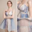 Sexy Champagne Dégradé De Couleur Bleu Ciel Transparentes Robe De Fete 2018 Princesse Sans Manches Bretelles Spaghetti Faux Diamant Courte Volants Dos Nu Robe De Ceremonie