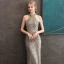 Haut de Gamme Gris Robe De Soirée 2020 Trompette / Sirène Titulaire Sans Manches Perlage Longue Volants Dos Nu Robe De Ceremonie