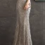Haut de Gamme Gris Robe De Soirée 2020 Trompette / Sirène Titulaire Sans Manches Perlage Longue Volants Dos Nu Robe De Ceremonie