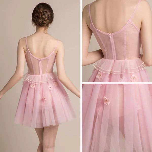 Sexy Rougissant Rose Transparentes Robe De Fete 2018 Princesse Sans Manches Bretelles Spaghetti Appliques Fleur Faux Diamant Perlage Gland Courte Volants Dos Nu Robe De Ceremonie