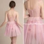 Sexy Rougissant Rose Transparentes Robe De Fete 2018 Princesse Sans Manches Bretelles Spaghetti Appliques Fleur Faux Diamant Perlage Gland Courte Volants Dos Nu Robe De Ceremonie