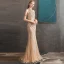 High-end Gold Evening Dresses  2020 Trumpet / Mermaid Scoop Neck Sleeveless Beading Floor-Length / Long Formal Dresses