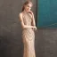 High-end Gold Evening Dresses  2020 Trumpet / Mermaid Scoop Neck Sleeveless Beading Floor-Length / Long Formal Dresses