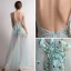 Sexy Blau Durchsichtige Abendkleider 2018 A Linie Ärmellos Spaghettiträger Applikationen Pailletten Strass Lange Rüschen Rückenfreies Festliche Kleider