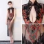 Style Chinois Noire Transparentes Robe De Soirée 2018 Gaine / Ajustement Col Haut Sans Manches Appliques En Dentelle Perlage Fendue devant Thé Longueur Robe De Ceremonie