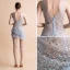 Sexy Himmelblau Durchsichtige Partykleider 2018 Ärmellos Schultern Strass Pailletten Perlenstickerei Kurze Rüschen Rückenfreies Festliche Kleider