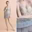 Sexy Himmelblau Durchsichtige Partykleider 2018 Ärmellos Schultern Strass Pailletten Perlenstickerei Kurze Rüschen Rückenfreies Festliche Kleider
