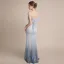 Sexy Bleu Ciel Dégradé De Couleur Bleu Marine Robe De Soirée 2018 Trompette / Sirène Sans Manches Bretelles Spaghetti Perlage Dos Nu Laçage Noeud Longue Volants Robe De Ceremonie