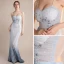 Sexy Bleu Ciel Dégradé De Couleur Bleu Marine Robe De Soirée 2018 Trompette / Sirène Sans Manches Bretelles Spaghetti Perlage Dos Nu Laçage Noeud Longue Volants Robe De Ceremonie