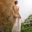 Sexy Ivoire Transparentes Robe De Soirée 2018 Trompette / Sirène V-Cou Sans Manches Appliques Fleur Paillettes Perlage Longue Volants Dos Nu Robe De Ceremonie