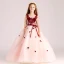 Chic / Belle Perle Rose Robe Ceremonie Fille 2017 Robe Boule V-Cou Sans Manches Appliques Fleur Ceinture Longue Volants Robe Pour Mariage
