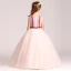 Chic / Belle Perle Rose Robe Ceremonie Fille 2017 Robe Boule V-Cou Sans Manches Appliques Fleur Ceinture Longue Volants Robe Pour Mariage