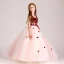 Chic / Belle Perle Rose Robe Ceremonie Fille 2017 Robe Boule V-Cou Sans Manches Appliques Fleur Ceinture Longue Volants Robe Pour Mariage