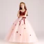 Chic / Belle Perle Rose Robe Ceremonie Fille 2017 Robe Boule V-Cou Sans Manches Appliques Fleur Ceinture Longue Volants Robe Pour Mariage