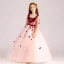 Chic / Belle Perle Rose Robe Ceremonie Fille 2017 Robe Boule V-Cou Sans Manches Appliques Fleur Ceinture Longue Volants Robe Pour Mariage