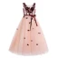 Chic / Belle Perle Rose Robe Ceremonie Fille 2017 Robe Boule V-Cou Sans Manches Appliques Fleur Ceinture Longue Volants Robe Pour Mariage