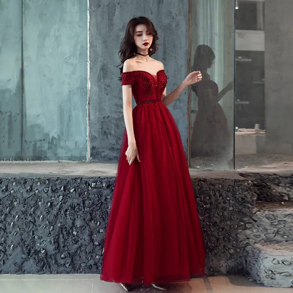 pastel yellow a line dress Dressystars A Line Sweetheart Neck Tulle Burgundy Prom Dress Long Off the  Shoulder Formal Gown Evening Dress