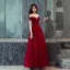 Chic / Beautiful Burgundy Prom Dresses 2019 A-Line / Princess Short Sleeve Off-The-Shoulder Beading Floor-Length / Long Ruffle Backless Formal Dresses