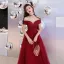 Chic / Beautiful Burgundy Prom Dresses 2019 A-Line / Princess Short Sleeve Off-The-Shoulder Beading Floor-Length / Long Ruffle Backless Formal Dresses