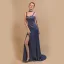 Moderne / Mode Bleu Marine Robe De Soirée 2018 Trompette / Sirène épaules Sans Manches Dos Nu Noeud Fendue devant Train De Balayage Volants Robe De Ceremonie