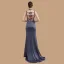 Moderne / Mode Bleu Marine Robe De Soirée 2018 Trompette / Sirène épaules Sans Manches Dos Nu Noeud Fendue devant Train De Balayage Volants Robe De Ceremonie