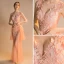 Sexy Orange See-through Summer Evening Dresses  2018 Trumpet / Mermaid V-Neck Sleeveless Appliques Flower Sequins Beading Floor-Length / Long Ruffle Backless Formal Dresses
