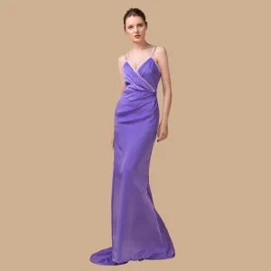 Elegant Purple Suede Selskapskjoler 2018 Trompet Havfrue Uten Ermer Spaghettistropper Feie Tog Buste Ryggløse Formelle Kjoler