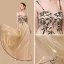 Élégant Doré Organza Robe De Soirée 2018 Princesse Sans Manches Bretelles Spaghetti Appliques En Dentelle Perlage Longue Volants Dos Nu Robe De Ceremonie