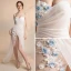 Sexy Elfenben Gjennomsiktig Chiffon Selskapskjoler 2018 Trompet / Havfrue Kjæreste Uten Ermer Appliques Blomst Perle Beading Fendue devant Feie Tog Buste Ryggløse Formelle Kjoler