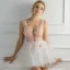 Sexy Bleu Ciel Transparentes Robe De Fete 2018 Princesse V-Cou Sans Manches Appliques En Dentelle Perlage Courte Volants Dos Nu Robe De Ceremonie