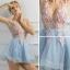 Sexy Bleu Ciel Transparentes Robe De Fete 2018 Princesse V-Cou Sans Manches Appliques En Dentelle Perlage Courte Volants Dos Nu Robe De Ceremonie