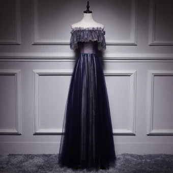 Abordable Noire Robe De Soirée 2018 Princesse De L Épaule Manches Courtes Appliques En Dentelle Perle Longue Volants Dos Nu Robe De Ceremonie