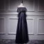 Affordable Black Evening Dresses  2018 A-Line / Princess Off-The-Shoulder Short Sleeve Appliques Lace Pearl Floor-Length / Long Ruffle Backless Formal Dresses