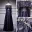 Affordable Black Evening Dresses  2018 A-Line / Princess Off-The-Shoulder Short Sleeve Appliques Lace Pearl Floor-Length / Long Ruffle Backless Formal Dresses