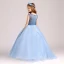 Chic / Beautiful Sky Blue Flower Girl Dresses 2017 Ball Gown V-Neck Sleeveless Appliques Flower Pearl Floor-Length / Long Ruffle Wedding Party Dresses