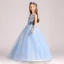Chic / Beautiful Sky Blue Flower Girl Dresses 2017 Ball Gown V-Neck Sleeveless Appliques Flower Pearl Floor-Length / Long Ruffle Wedding Party Dresses