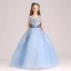 Chic / Beautiful Sky Blue Flower Girl Dresses 2017 Ball Gown V-Neck Sleeveless Appliques Flower Pearl Floor-Length / Long Ruffle Wedding Party Dresses