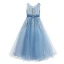 Chic / Beautiful Sky Blue Flower Girl Dresses 2017 Ball Gown V-Neck Sleeveless Appliques Flower Pearl Floor-Length / Long Ruffle Wedding Party Dresses