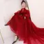 Elegant Burgundy Evening Dresses  2018 A-Line / Princess Scoop Neck Puffy Long Sleeve Court Train Ruffle Backless Formal Dresses