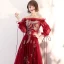 Elegant Burgundy Evening Dresses  2018 A-Line / Princess Off-The-Shoulder Puffy Long Sleeve Appliques Lace Floor-Length / Long Ruffle Backless Formal Dresses